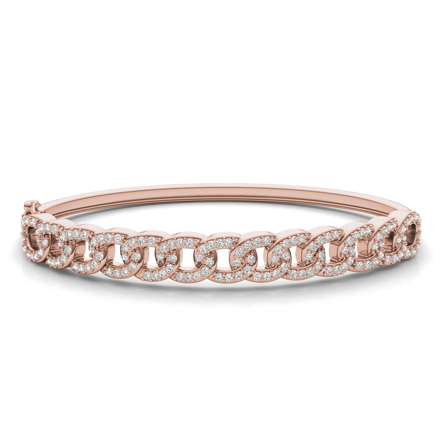 1 3/4 CTW Round Caydia Lab Grown Diamond Chain Link Bangle Bracelet 14K Rose Gold