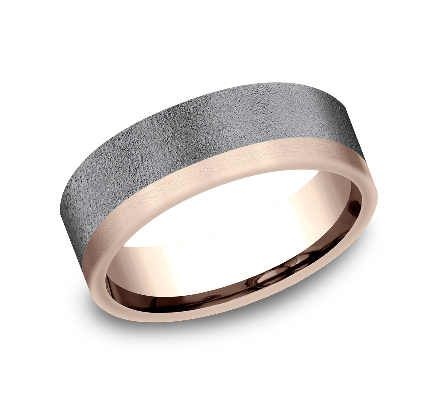 7.0mm Wirebrush Finish Mens Band in Two-Tone 14K Rose Gold and Tantalum