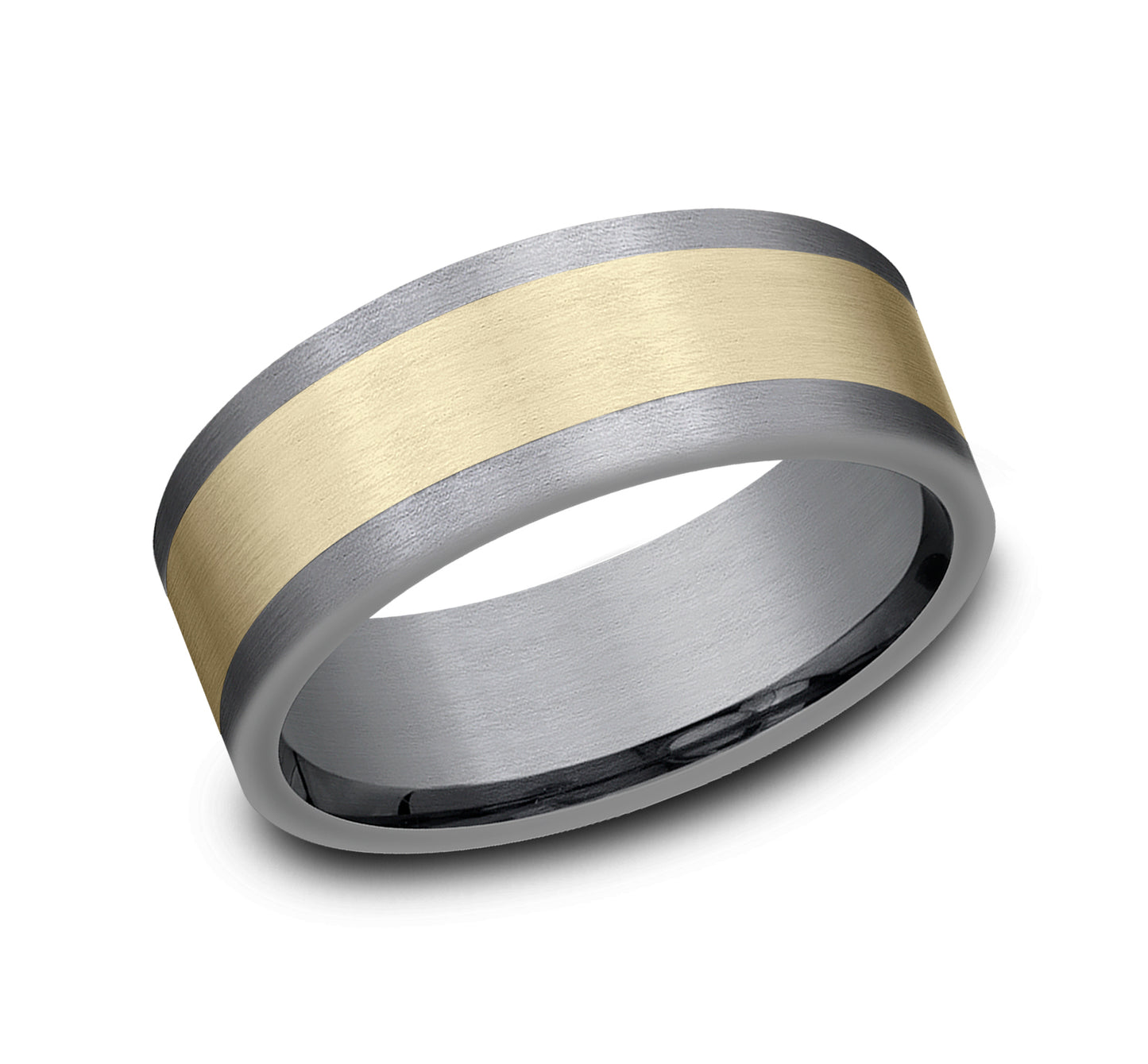 8.0mm Satin Finish Center Mens Band in Two-Tone 14K Yelllow Gold and Tantalum