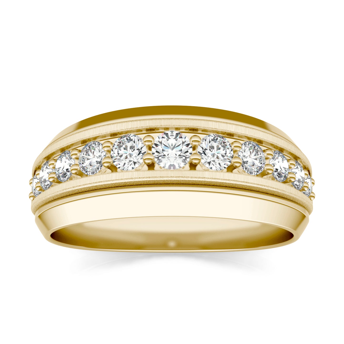 5/8 CTW Round Caydia Lab Grown Diamond Signature Beveled Edge Mens Ring 14K Yellow Gold