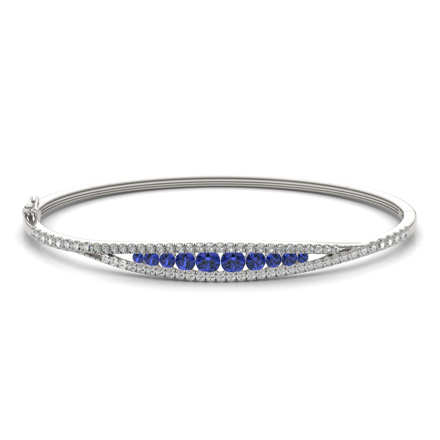 3/4 CTW Round Caydia Lab Grown Diamond Graduated Bangle Bracelet 14K White Gold featuring Created Sapphire