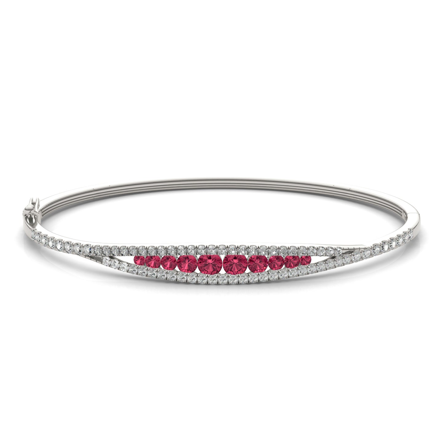 3/4 CTW Round Caydia Lab Grown Diamond Graduated Bangle Bracelet 14K White Gold featuring Created Ruby