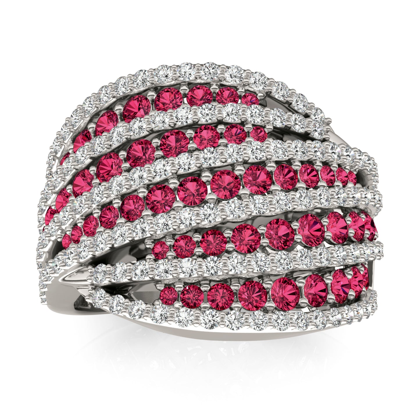 1 CTW Round Caydia Lab Grown Diamond Statement Ring 14K White Gold featuring Created Ruby