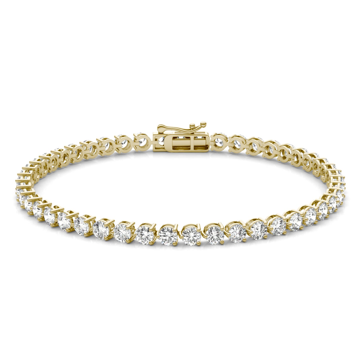 4.70 CTW DEW Round Forever One Moissanite Three Prong Tennis Bracelet 14K Yellow Gold
