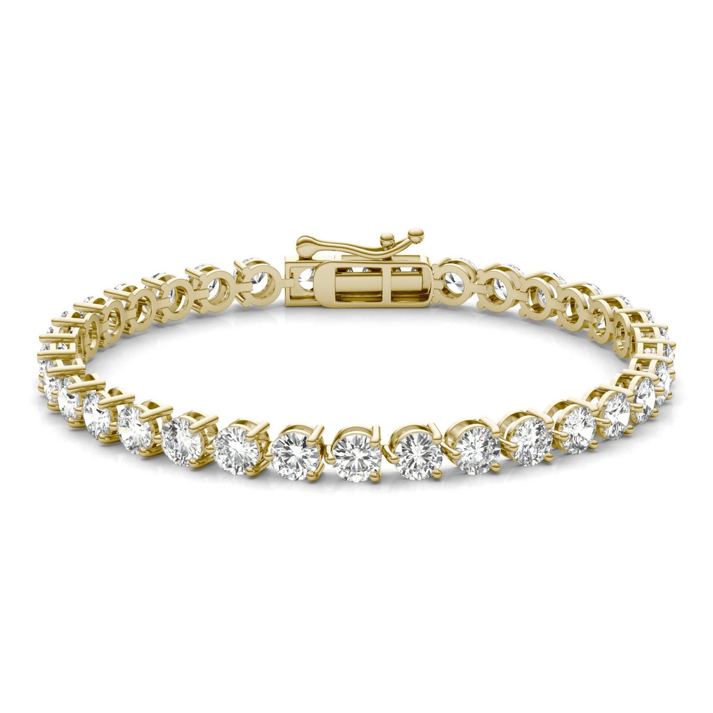 7.82 CTW DEW Round Forever One Moissanite Three Prong Tennis Bracelet 14K Yellow Gold
