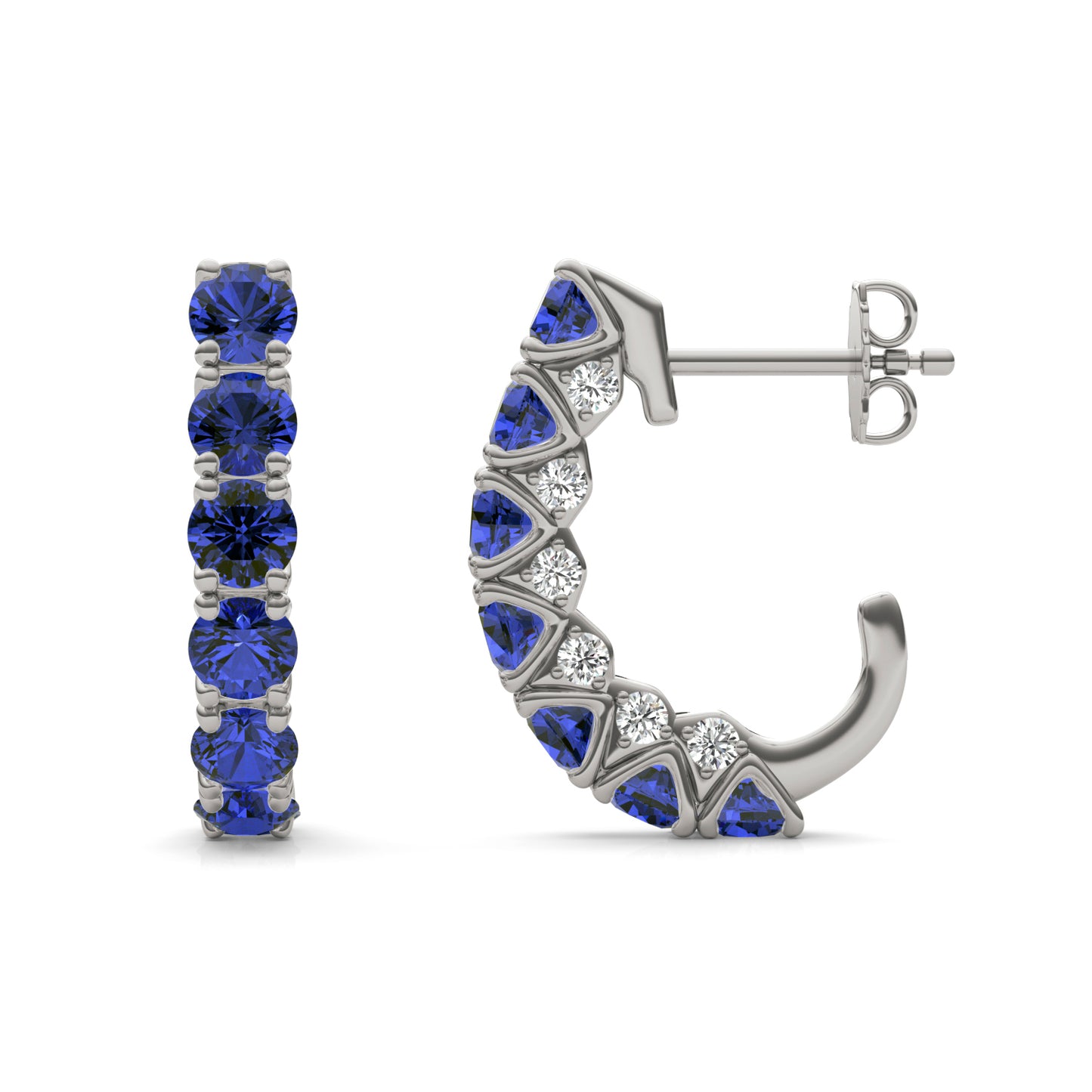 1/3 CTW Round Caydia Lab Grown Diamond J-Hoop Earrings 14K White Gold featuring Created Sapphire