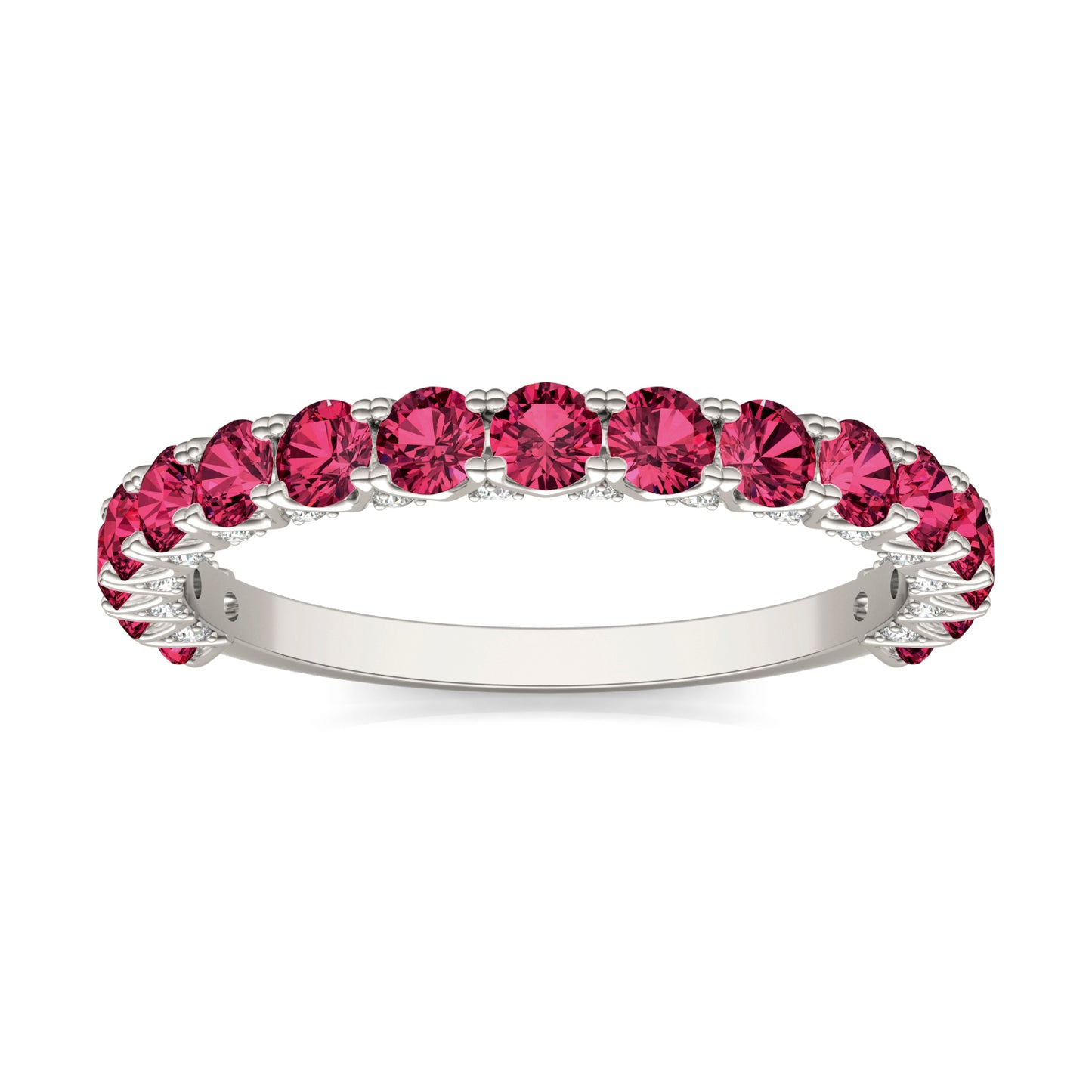 1/6 CTW Round Caydia Lab Grown Diamond Accented Anniversary Ring 14K White Gold featuring Created Ruby