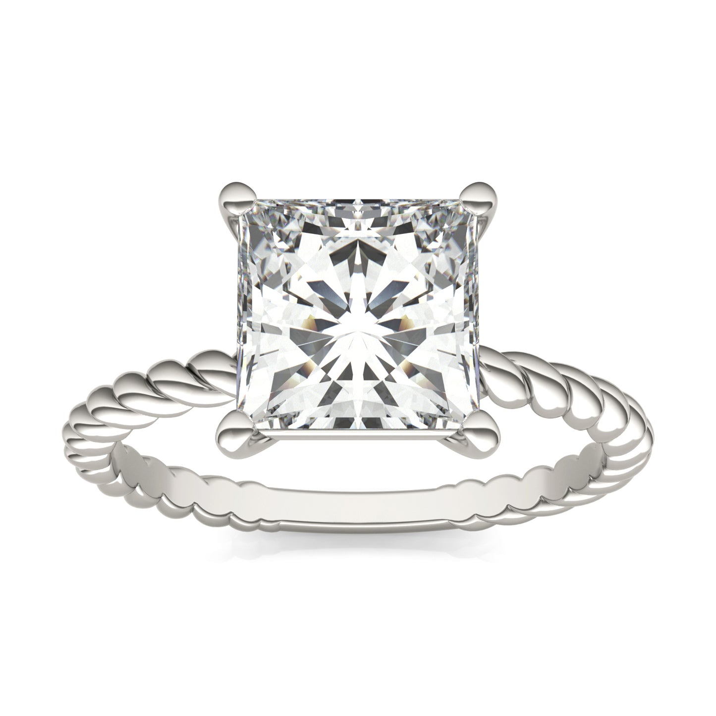 2.30 CTW DEW Princess Forever One Moissanite Twist Solitaire Engagement Ring 14K White Gold