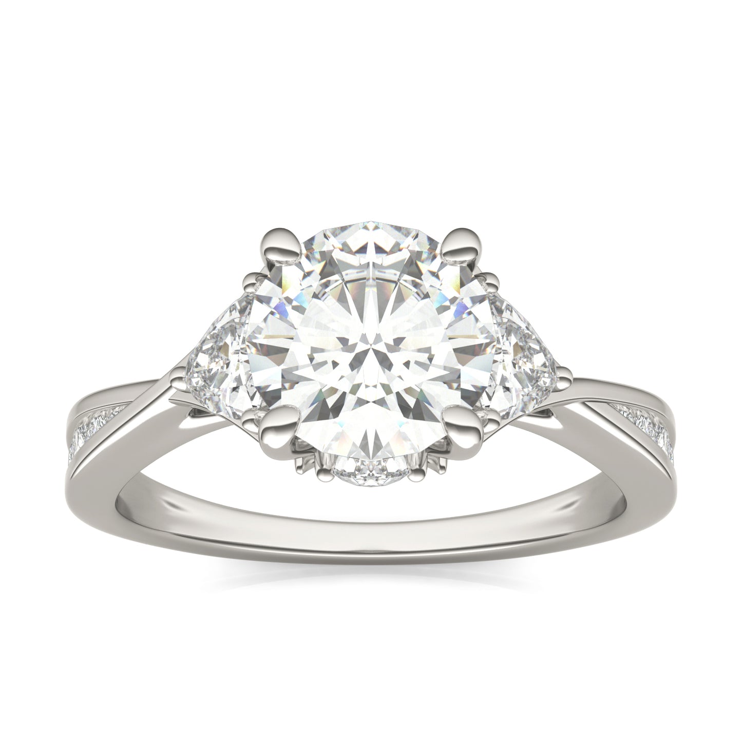 2.15 CTW DEW Round Forever One Moissanite Three Stone Accented Engagement Ring 14K White Gold