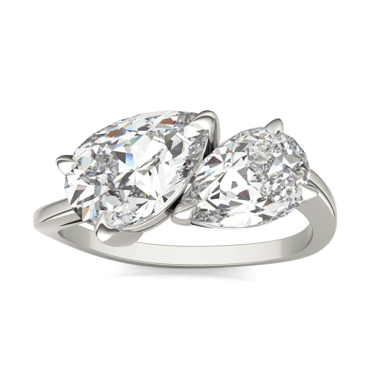 3.60 CTW DEW Pear Forever One Moissanite Bypass Toi et Moi Ring 14K White Gold