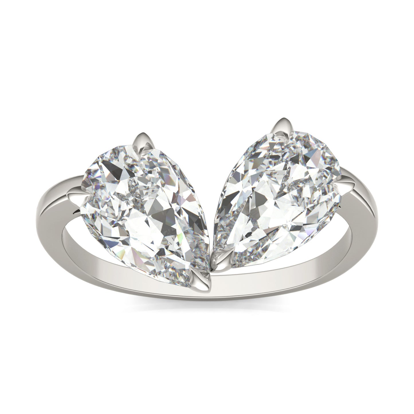 3.00 CTW DEW Pear Forever One Moissanite Curved Toi et Moi Ring 14K White Gold