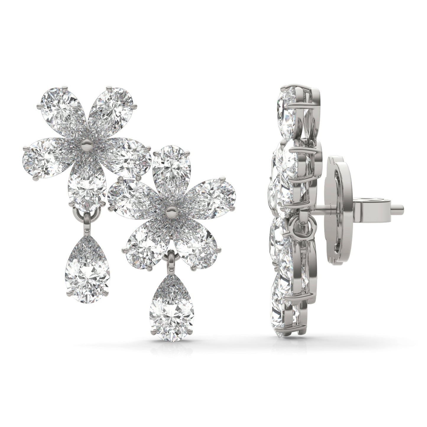 5 7/8 CTW Pear Caydia Lab Grown Diamond Couture Climber Stud Earrings 14K White Gold