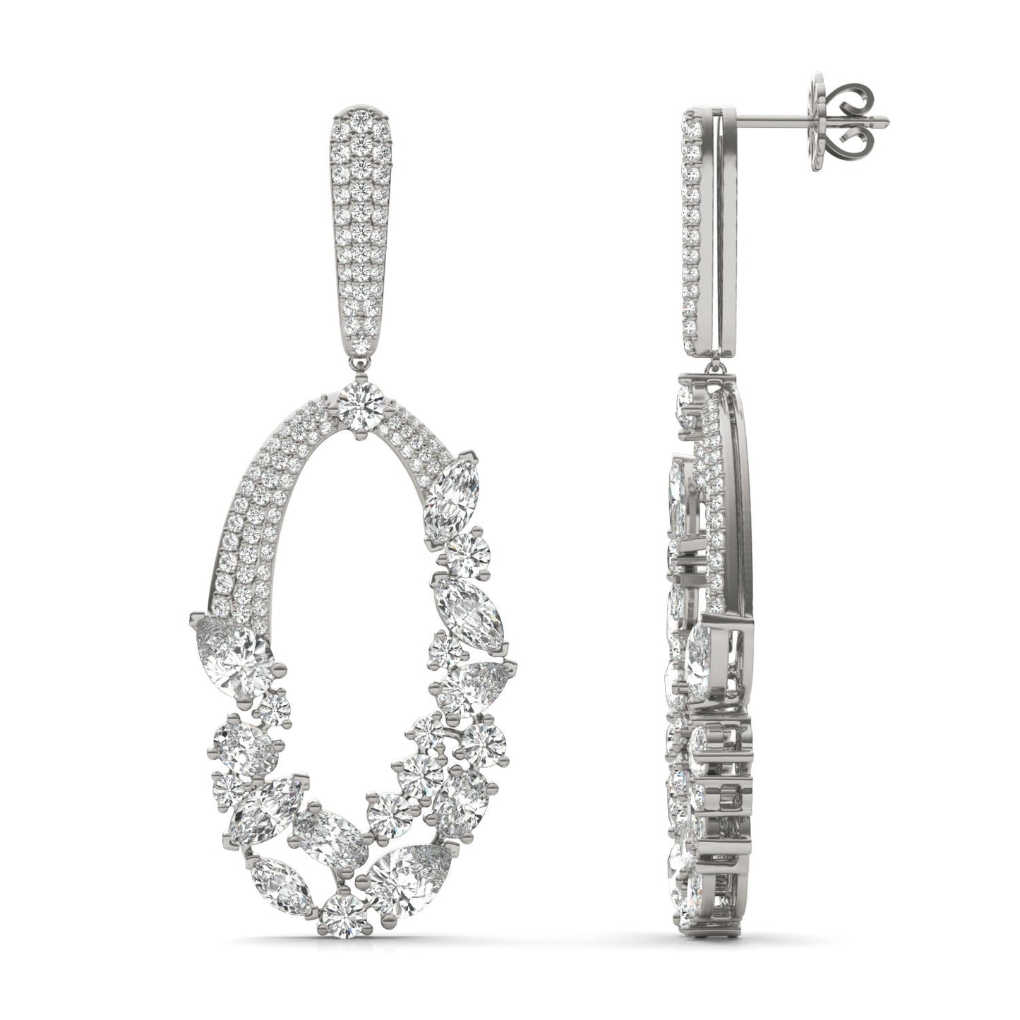 6 CTW Pear Caydia Lab Grown Diamond Couture Pave Cluster Drop Earrings 14K White Gold