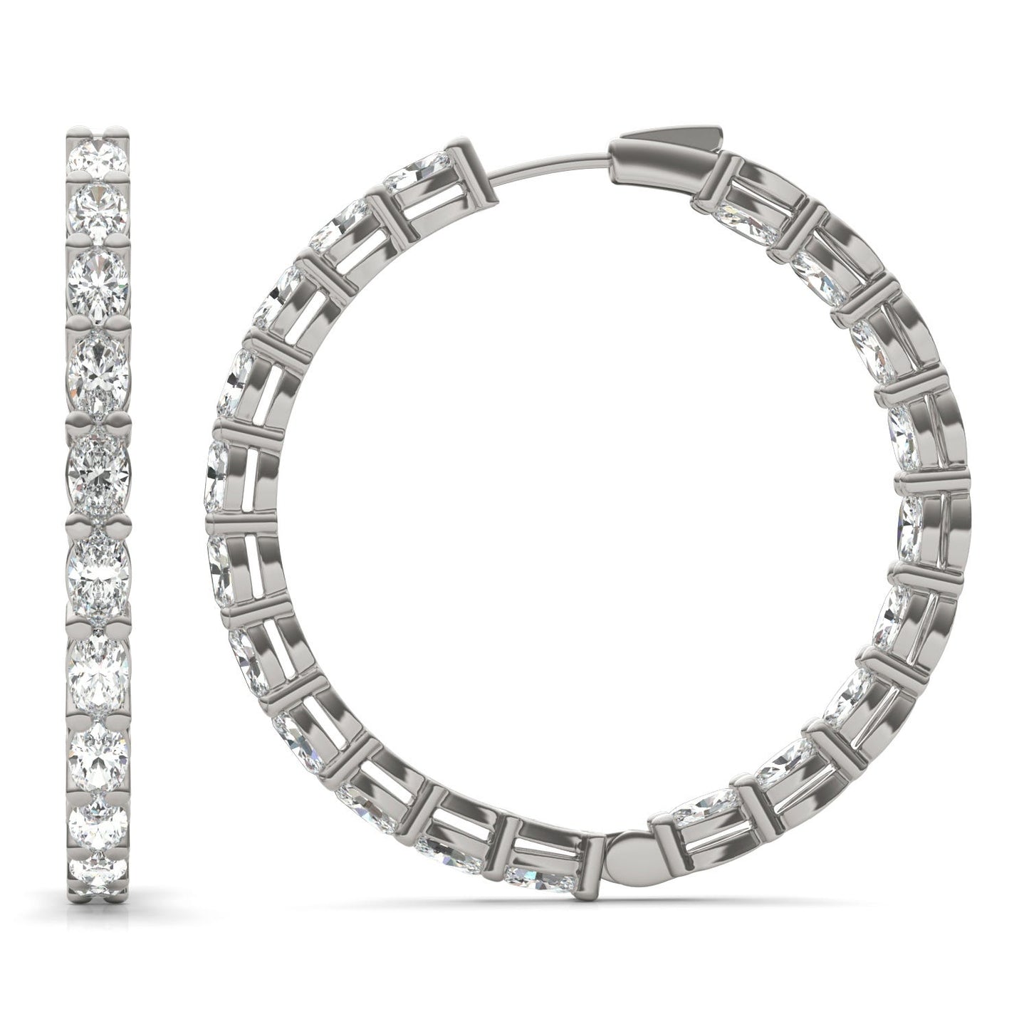 10 CTW Oval Caydia Lab Grown Diamond Couture Inside Out Hoop Earrings 14K White Gold