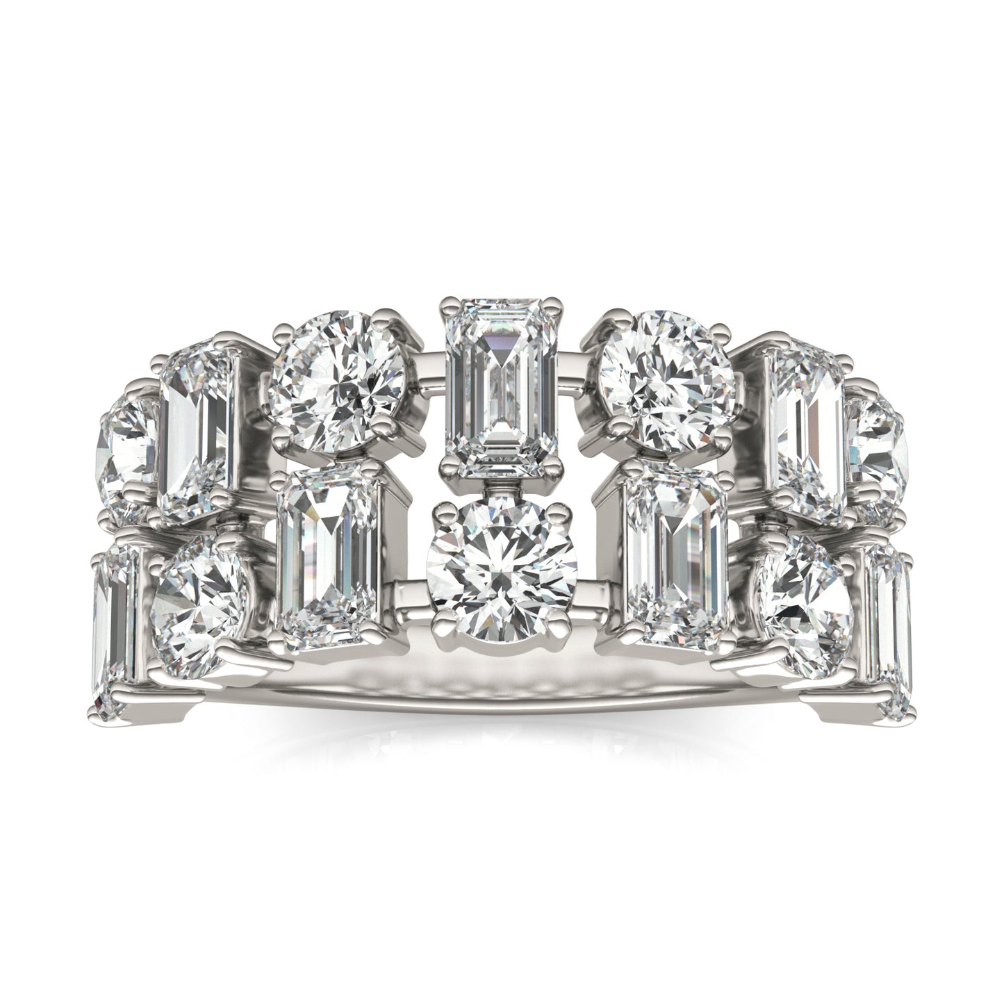 3 3/4 CTW Emerald Caydia Lab Grown Diamond Couture Two Row Alternating Ring 14K White Gold