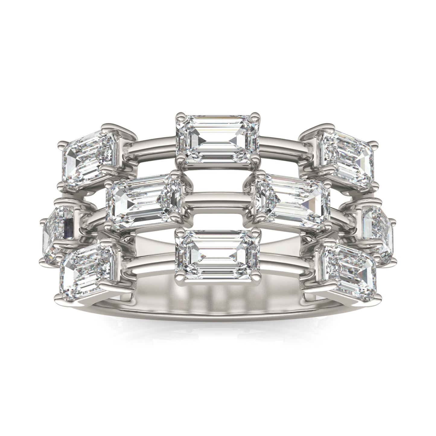 3 1/3 CTW Emerald Caydia Lab Grown Diamond Couture Three Row Ring 14K White Gold