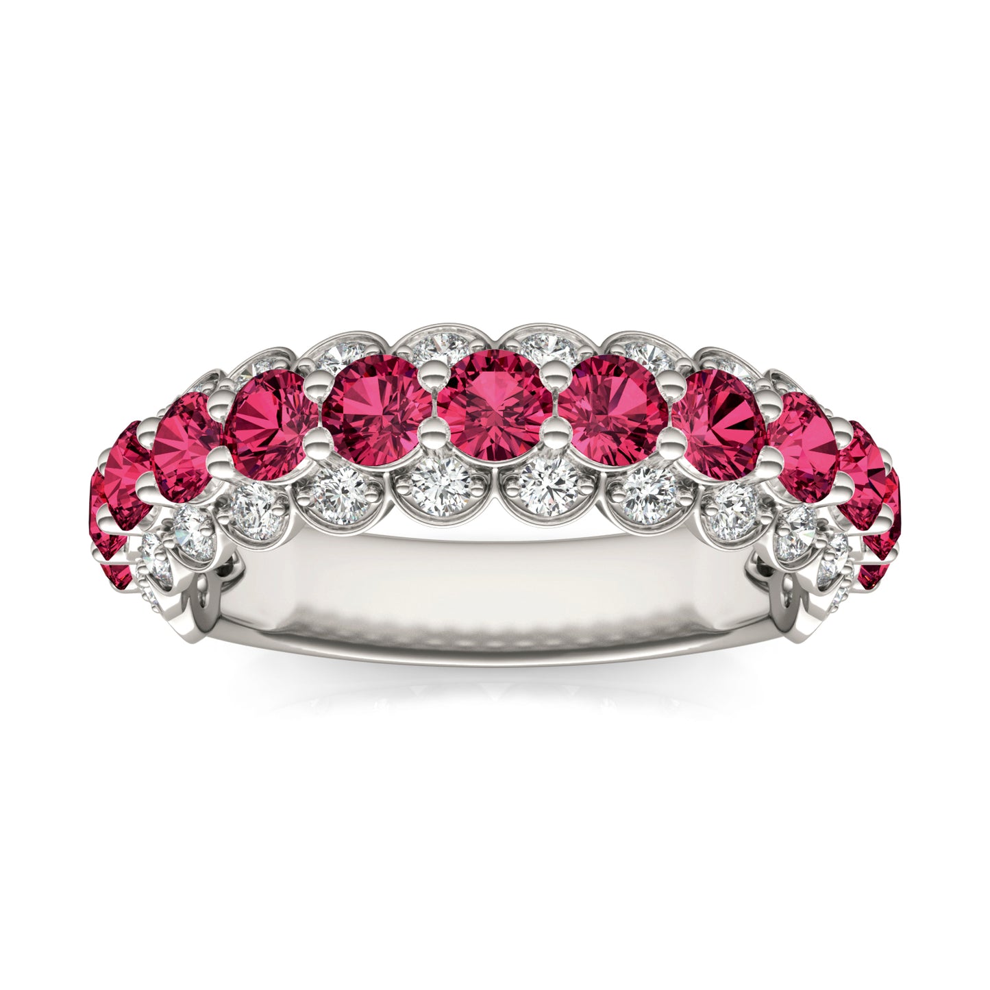 1/2 CTW Round Caydia Lab Grown Diamond Three Row Ring 14K White Gold featuring Created Ruby
