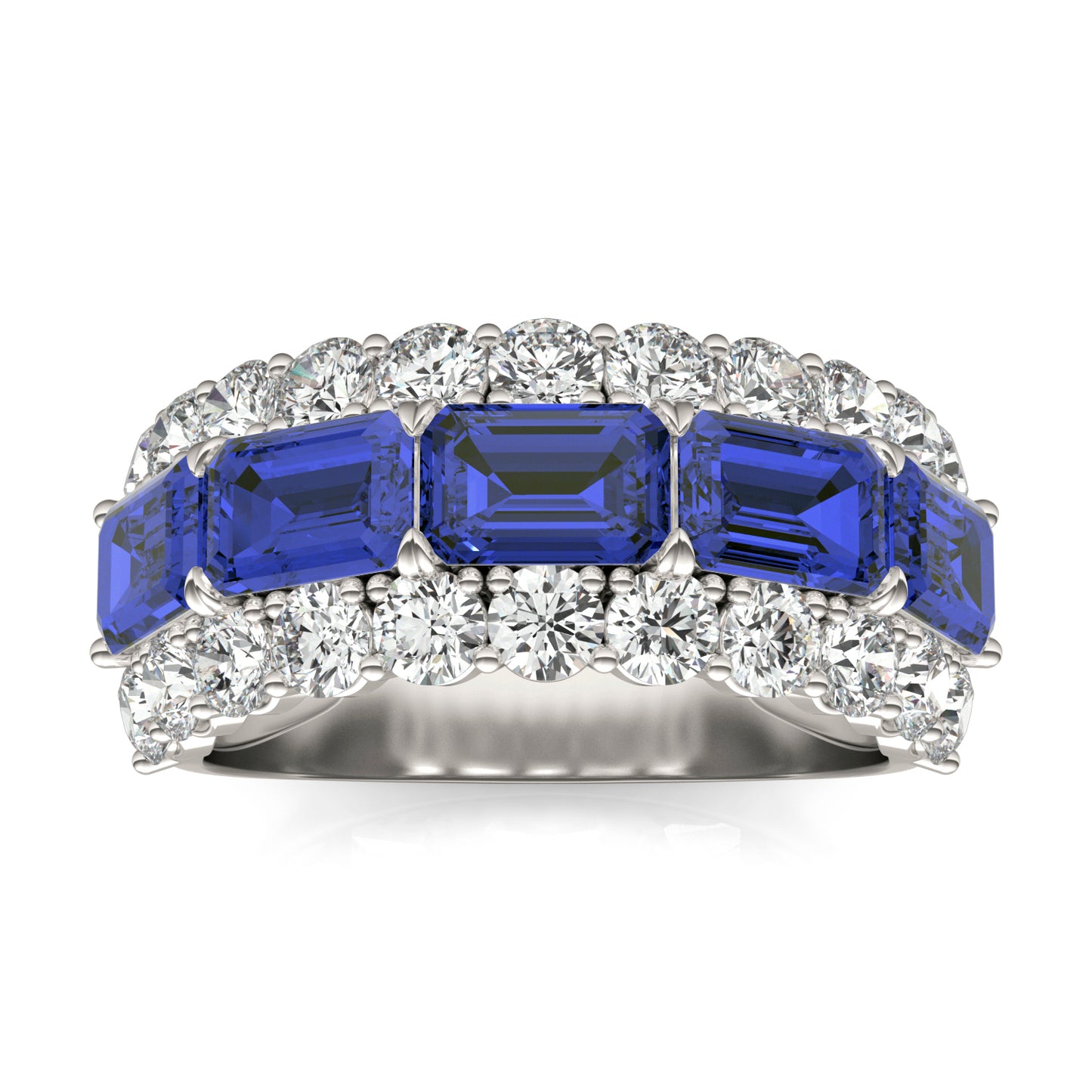 1 3/4 CTW Round Caydia Lab Grown Diamond Three Row Ring 14K White Gold featuring Created Sapphire
