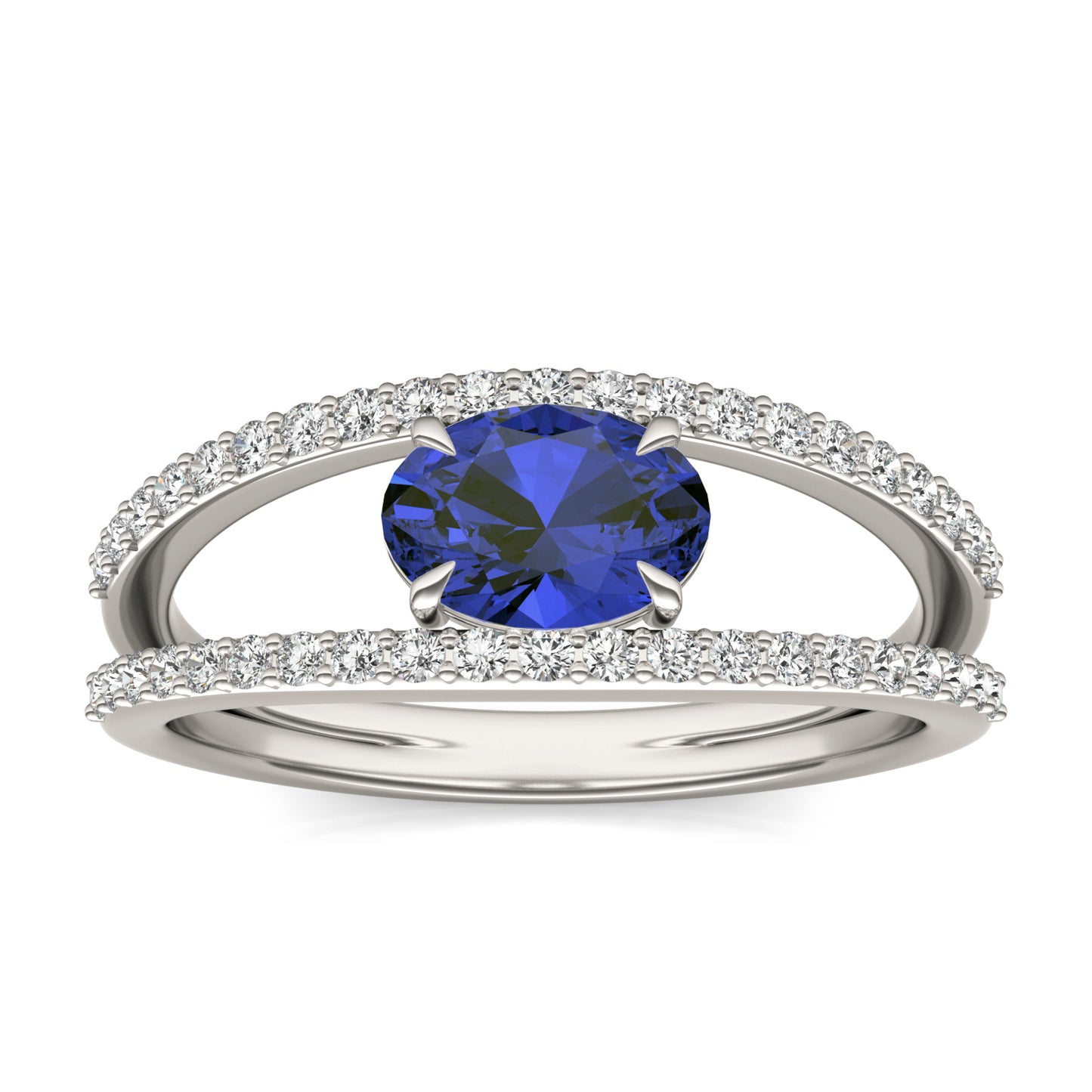 1/3 CTW Round Caydia Lab Grown Diamond Split Shank Ring 14K White Gold featuring Created Sapphire