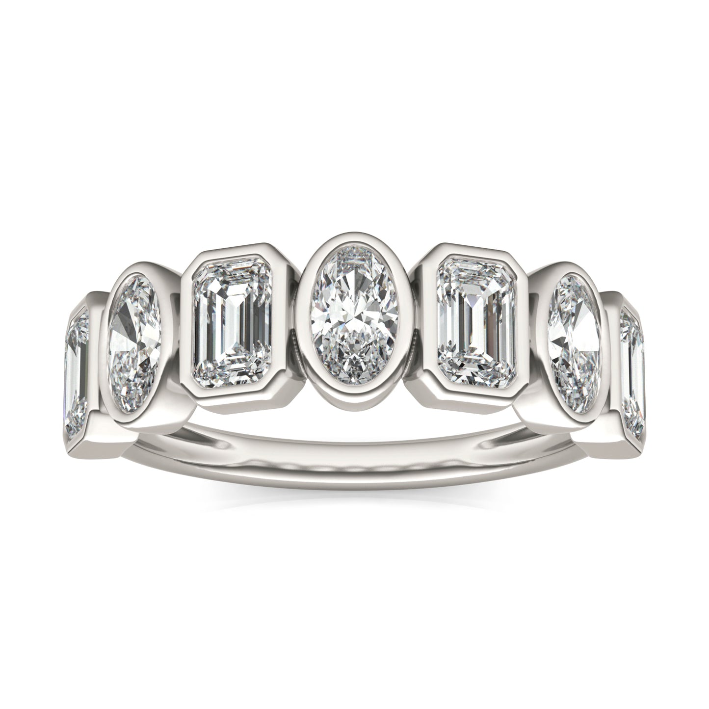 1 7/8 CTW Emerald Caydia Lab Grown Diamond Alternating Stone Bezel Ring 14K White Gold