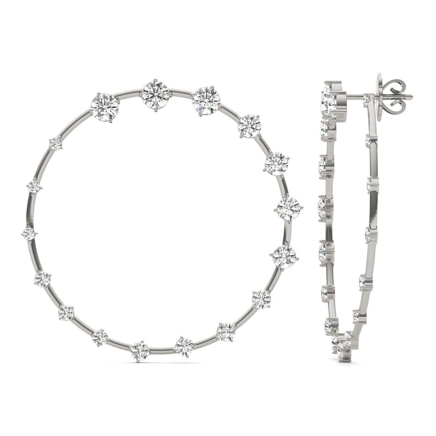 2 3/4 CTW Round Caydia Lab Grown Diamond Couture Bypass Hoop Earrings 14K White Gold