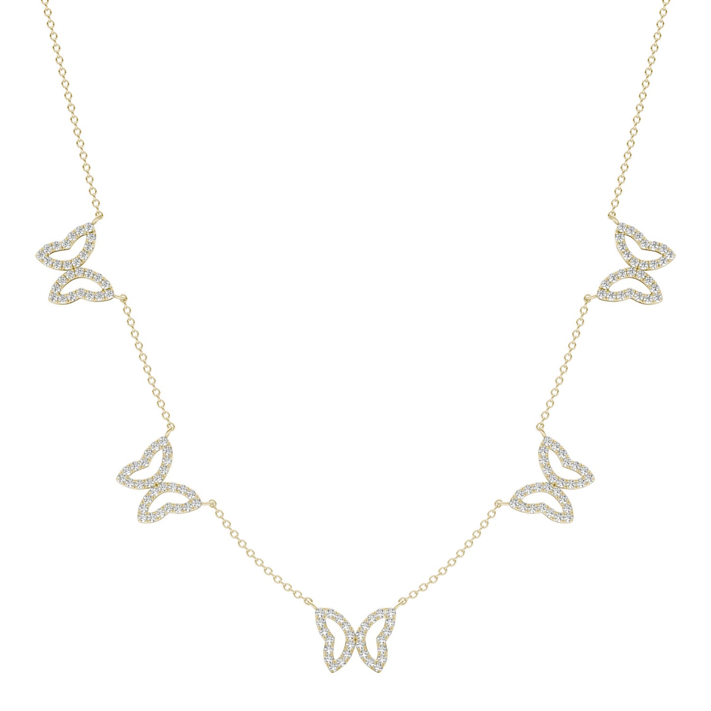 7/8 CTW Round Caydia Lab Grown Diamond Butterfly Station Necklace 14K Yellow Gold
