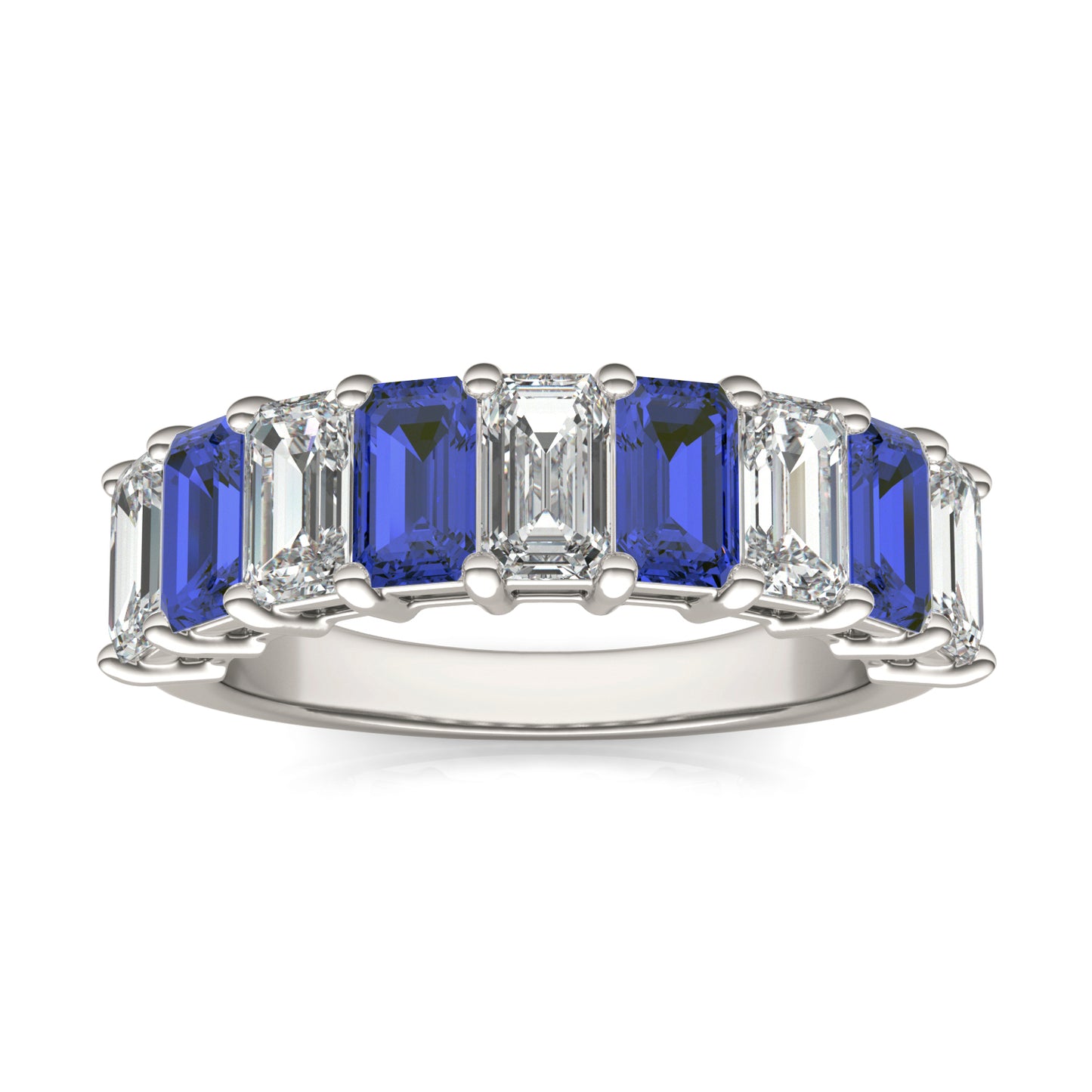 1 CTW Emerald Caydia Lab Grown Diamond Couture Classic Anniversary Ring 14K White Gold featuring Created Sapphire