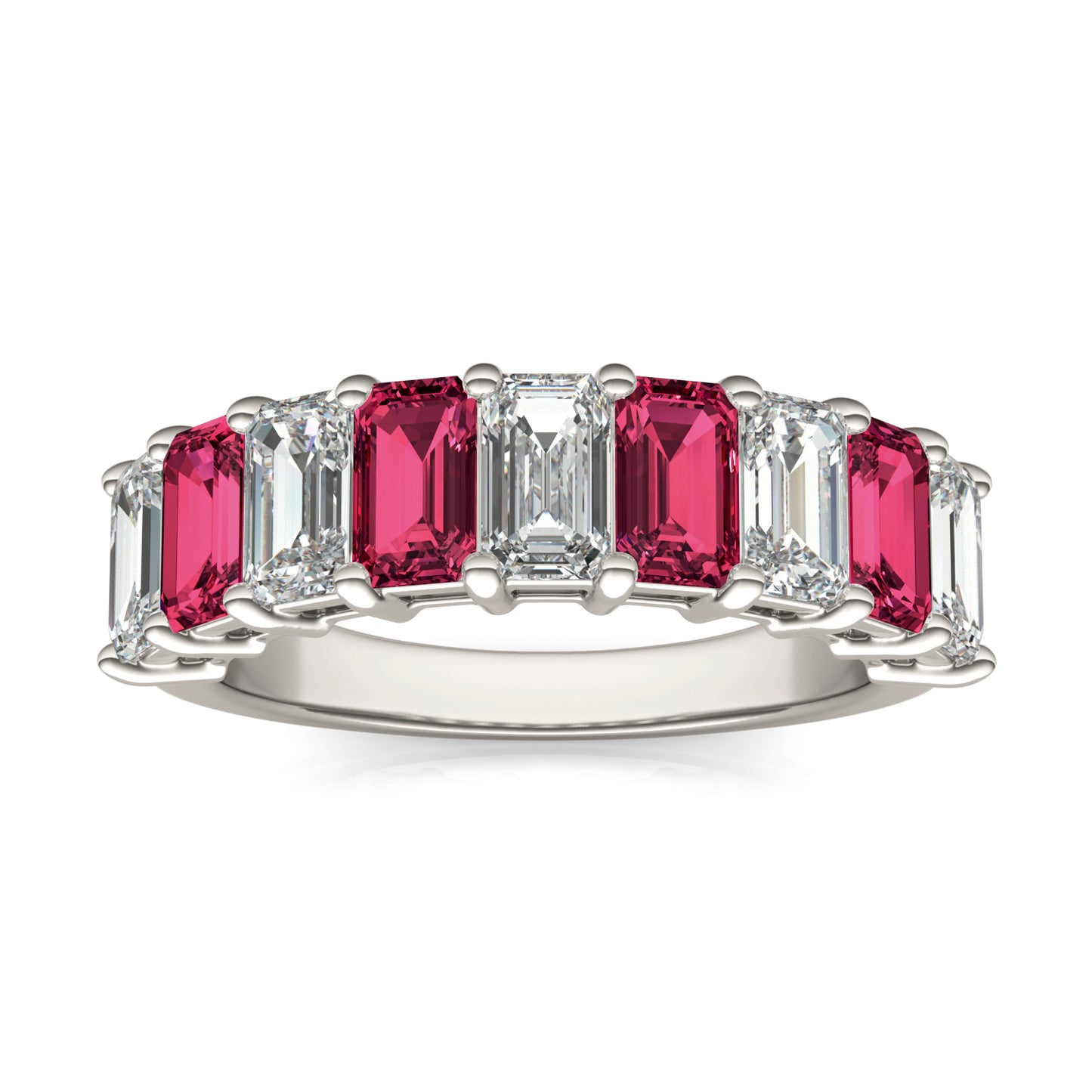 1 CTW Emerald Caydia Lab Grown Diamond Couture Classic Anniversary Ring 14K White Gold featuring Created Ruby