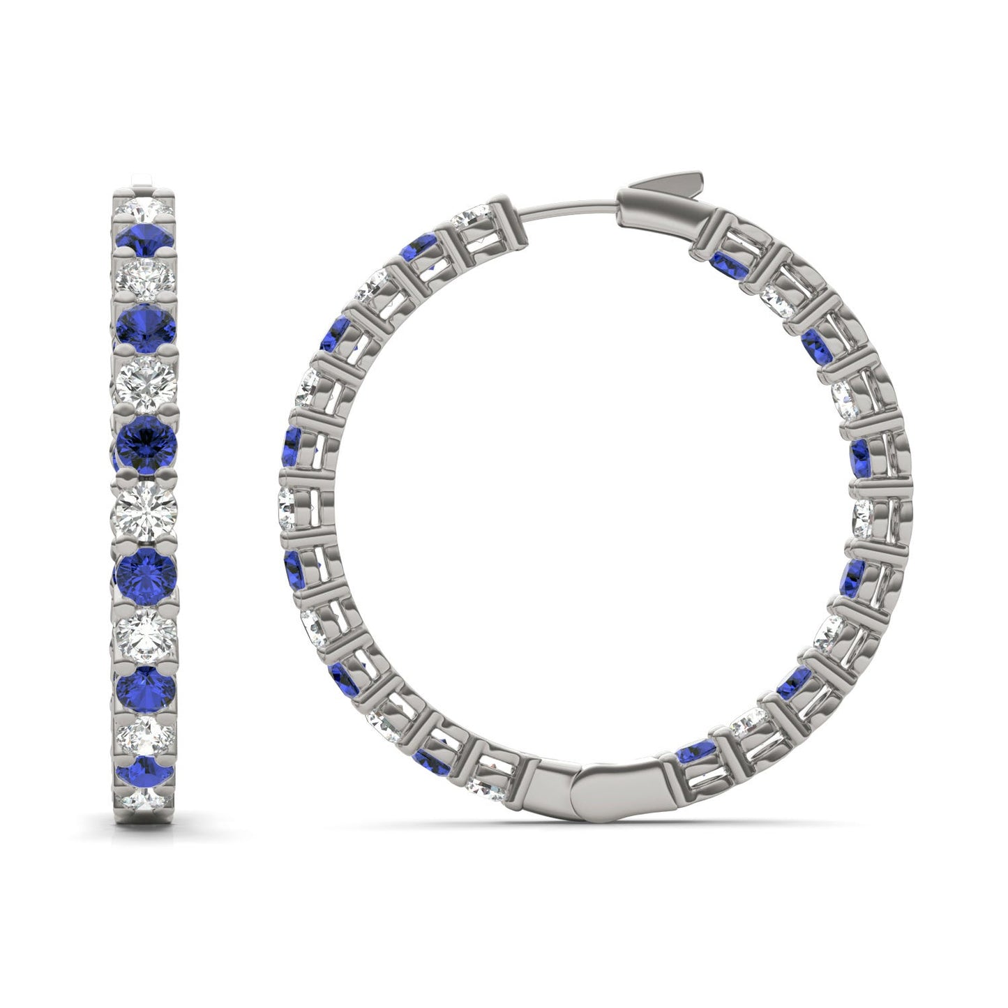 4 1/15 CTW Round Caydia Lab Grown Diamond Couture Classic Inside Out Hoop Earrings 14K White Gold featuring Created Sapphire