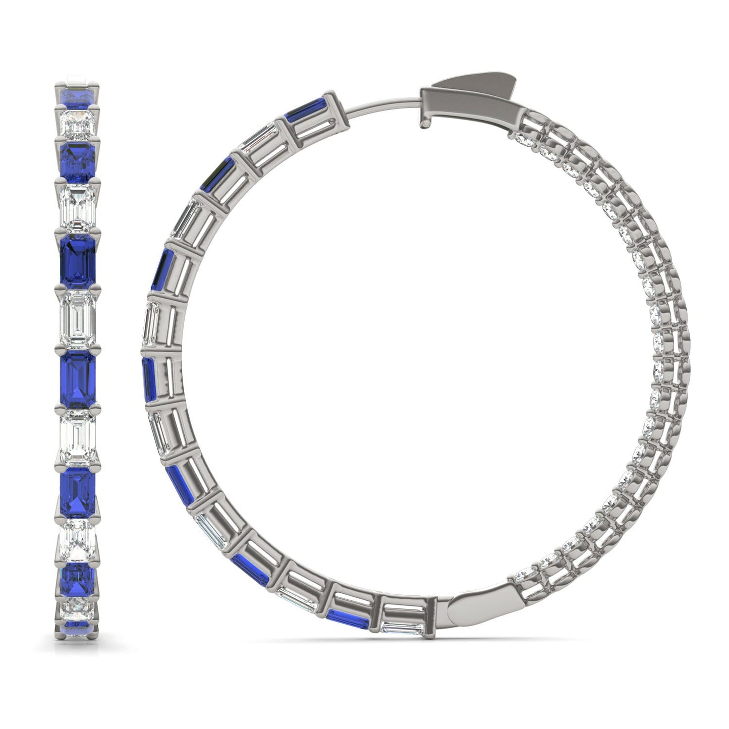 7 CTW Emerald Caydia Lab Grown Diamond Couture Multi Stone Inside Out Hoop Earrings 14K White Gold featuring Created Sapphire