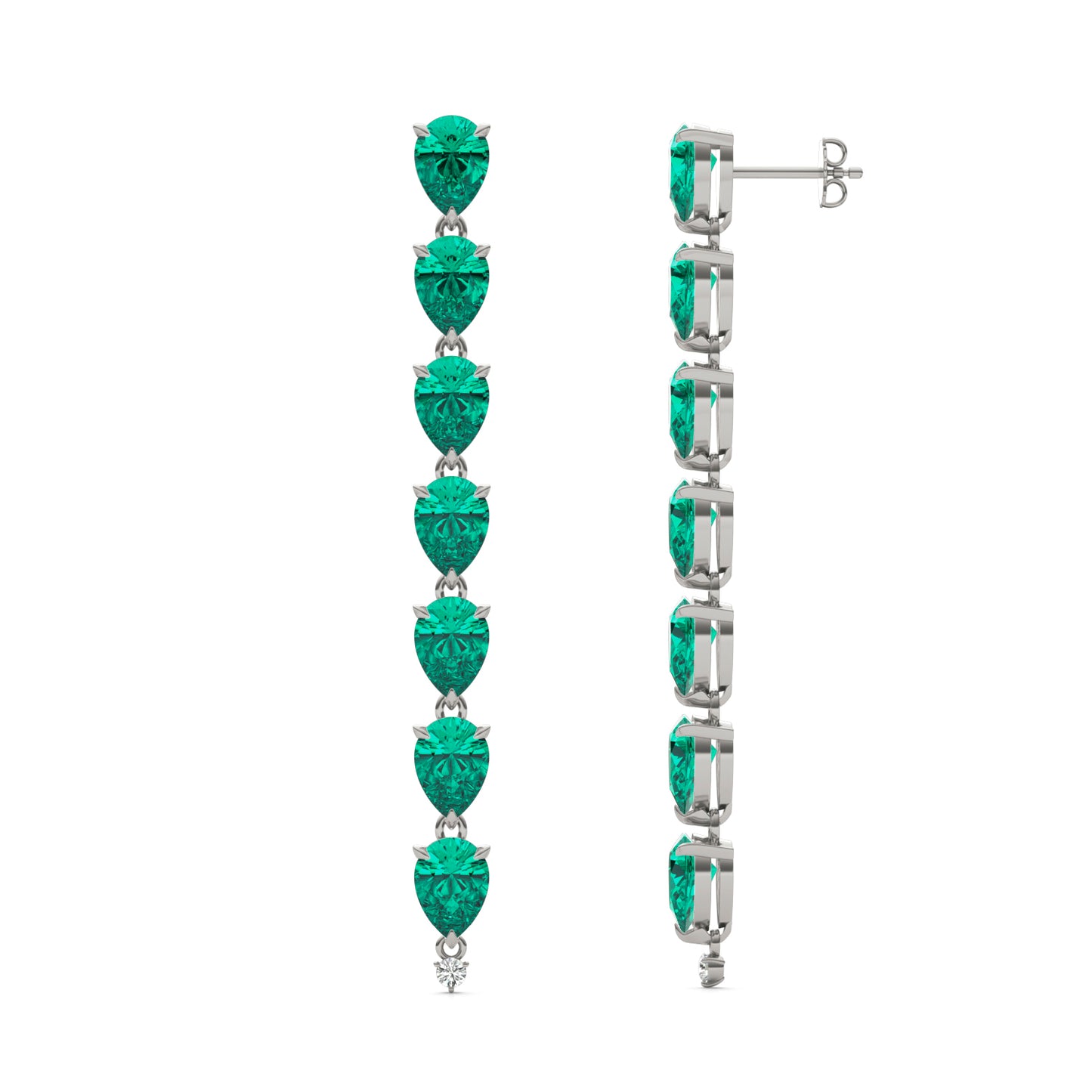 0.06 CTW Round Caydia Lab Grown Diamond Drop Earrings 14K White Gold Stone Color F featuring Created Emerald