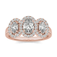 1 1/4 CTW Oval Caydia Lab Grown Diamond Three Stone Halo Ring 14K Rose Gold