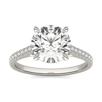 2 7/8 CTW Round Caydia Lab Grown Diamond Solitaire with Side Accents Engagement Ring 14K White Gold