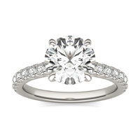 3 CTW Round Caydia Lab Grown Diamond Hidden Halo with Side Accents Engagement Ring 18K White Gold