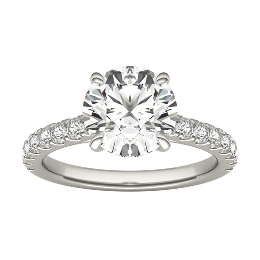 3 CTW Round Caydia Lab Grown Diamond Hidden Halo with Side Accents Engagement Ring 18K White Gold