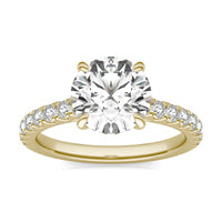 3 CTW Round Caydia Lab Grown Diamond Hidden Halo with Side Accents Engagement Ring 18K Yellow Gold