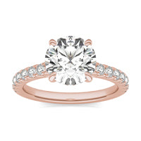 3 CTW Round Caydia Lab Grown Diamond Hidden Halo with Side Accents Engagement Ring 18K Rose Gold