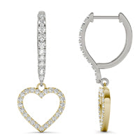 1/4 CTW Round Caydia Lab Grown Diamond Heart Drop Hoop Earrings Two-Tone White And Yellow Gold