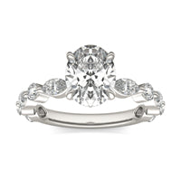 2 1 CTW Oval Caydia Lab Grown Diamond Side Accents with Hidden Halo Engagement Ring 14K White Gold