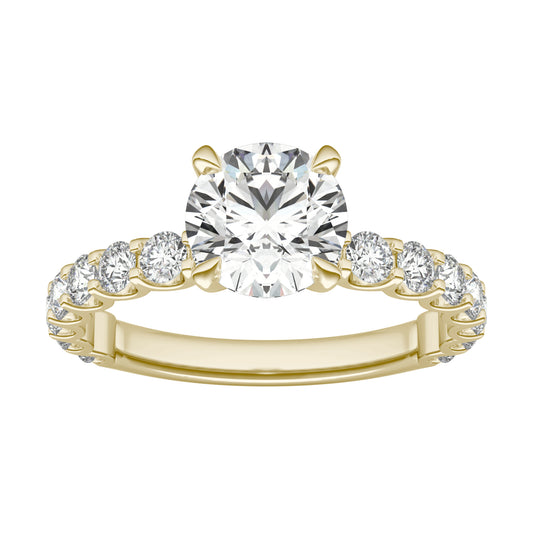 2 1/5 CTW Round Caydia Lab Grown Diamond Trellis Side Stone Engagement Ring 14K Yellow Gold