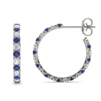 3/4 CTW Round Caydia Lab Grown Diamond Alternating Hoop Earrings 14K White Gold featuring Created Sapphire