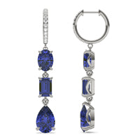 1/5 CTW Round Caydia Lab Grown Diamond Huggie Three Stone Drop Earrings 14K White Gold featuring Created Sapphire