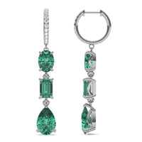 1/5 CTW Round Caydia Lab Grown Diamond Huggie Three Stone Drop Earrings 14K White Gold featuring Created Emerald
