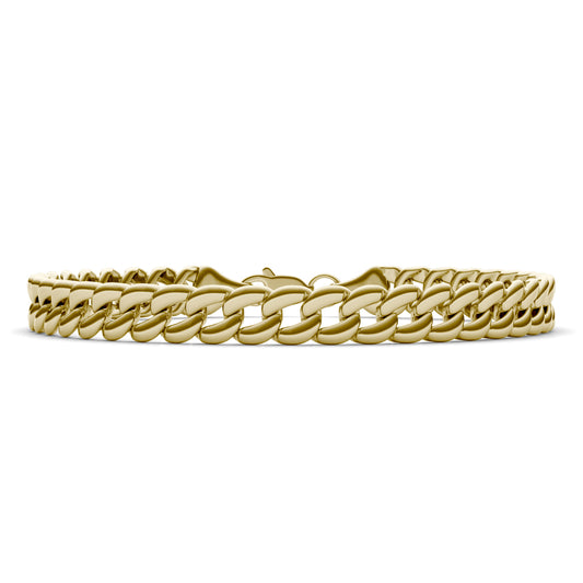 7.4mm Semi-Solid Miami Cuban Link Chain 8.5in Bracelet 14K Yellow Gold