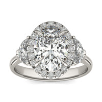 3 CTW Oval Caydia Lab Grown Diamond Halo Three Stone Ring 14K White Gold