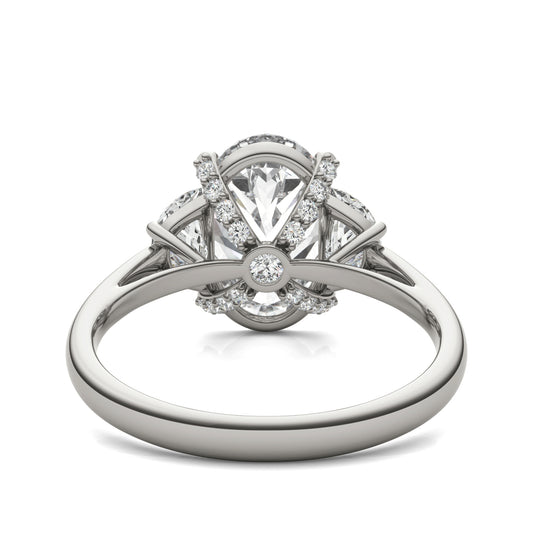 3 3/4 CTW Oval Caydia Lab Grown Diamond Half Moon Accented Engagement Ring 14K White Gold