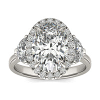 4 7/8 CTW Oval Caydia Lab Grown Diamond Halo with Half Moon Side Accents Ring 14K White Gold