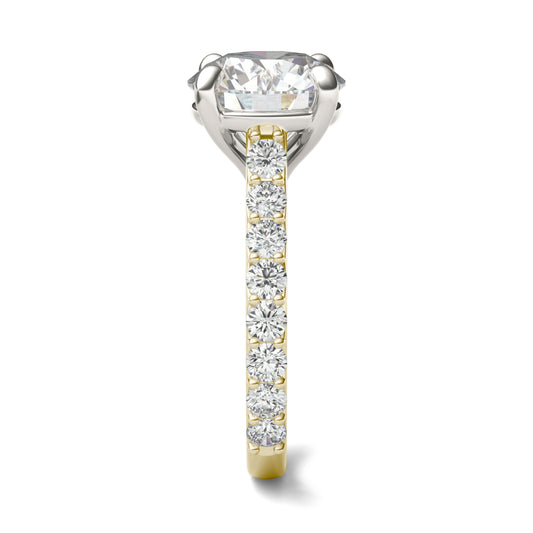5 CTW Round Caydia Lab Grown Diamond Cathedral Side Stone Ring Two-Tone Yellow And White Gold