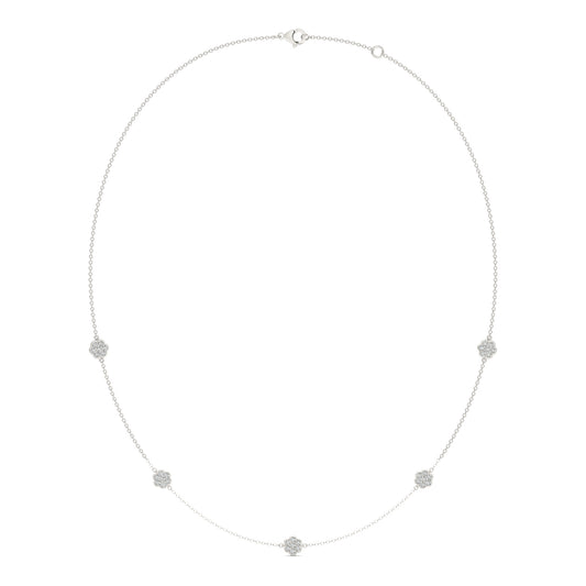 1/2 CTW Round Caydia Lab Grown Diamond Floral Pave Station Necklace 14K White Gold