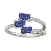 2/5 CTW Round Caydia Lab Grown Diamond Three Stone Fashion Ring 14K White Gold featuring Created Sapphire